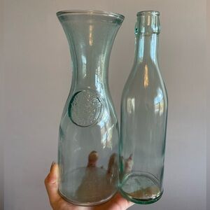 Clear Glass Vase and Bottle Set